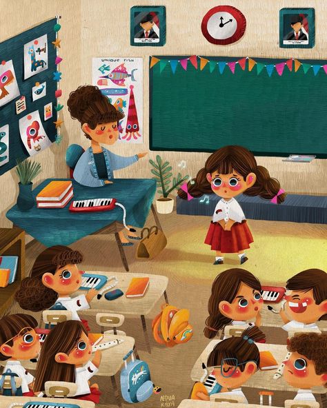 Class Illustration School, Classroom Illustration School, Class Drawing School, School Classroom Drawing, Children's Book Illustration Styles, Preschool Illustration, Confidence Drawing, Childhood Illustration, Classroom Illustration