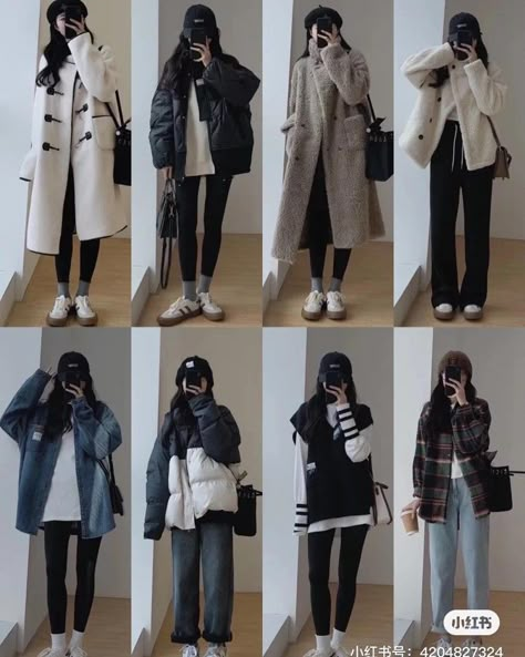 Winter Outfits For Korea, Cold Weather Outfits Korean Style, Cold Weather Korean Outfits, Ootd Autumn Korea, Hokkaido Winter Outfit, Seoul Winter Outfit, Japanese Fall Outfits, Japan Ootd Spring, Winter Japanese Outfits