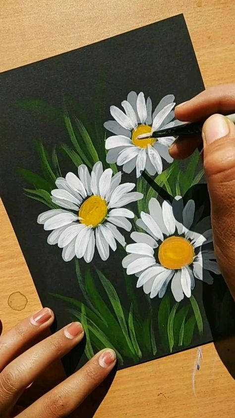 Easy floral painting on black sheets (daisy) | Canvas painting designs, Diy canvas art painting, Diy art painting Easy Floral Painting, Kitchen Ideas Modern, Black Sheets, Folding Origami, Seni Dan Kraf, Acrylic Painting Flowers, Daisy Painting, Flower Painting Canvas, Soyut Sanat Tabloları