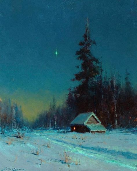 Istoria Artei, The North Star, Snowy Landscape, Winter Painting, Tableau Art, Winter Art, Arte Fantasy, North Star, Winter Landscape