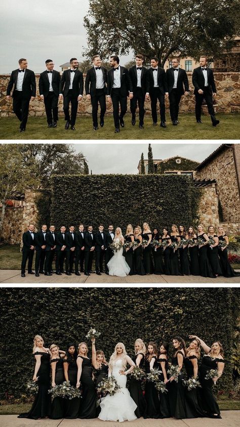 Wedding Party No Jacket, A Lot Of Bridesmaids, Huge Bridal Party, Black And White Wedding Party Pictures, 9 Bridesmaids And Groomsmen, Huge Wedding Party, Black Color Bridal Party, Huge Wedding Party Photos, Big Wedding Parties