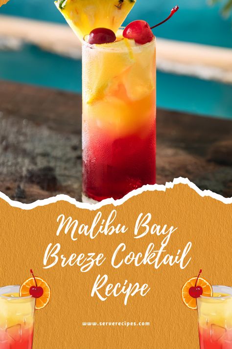 🍹✨ Refreshing Malibu Bay Breeze Recipe! ✨🍹 This tropical cocktail is a breeze to make and perfect for any summer gathering. Layered with coconut juice, pineapple juice, and cranberry juice, it's as beautiful as it is delicious! 🌴🍍 Get ready to sip your way to paradise with this easy, vibrant drink. Garnish with pineapple and cherry for a stunning finish! 🍒 #MalibuBayBreeze #TropicalCocktail #EasyCocktailRecipe #SummerDrinks #HappyHour Malibu Breeze Recipe, Malibu Bay Breeze Recipe, Malibu Breeze, Bay Breeze Cocktail, Malibu Bay Breeze, Drink Garnish, Juice Pineapple, Coconut Juice, Malibu Coconut