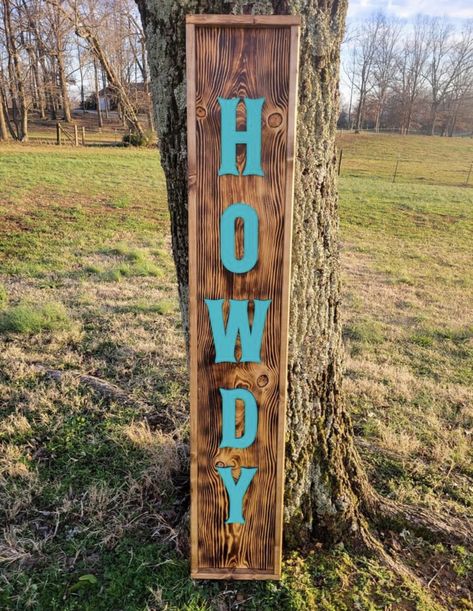 Cow Print Porch Sign, Cowhide Wood Signs, Western Welcome Sign Front Door, Cowboys Porch Sign, Howdy Yall Sign Front Doors, Western Rooms, Front Porch Signs, Covered Porch, Porch Signs