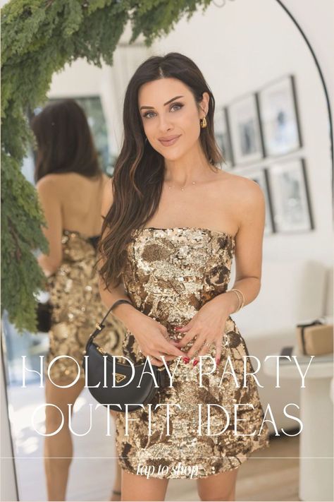 Have a holiday party coming up and need ideas for what to wear? I've got you covered! This gorgeous gold strapless dress is sure to be the talk of the night. So luxurious and beautiful with the perfect amount of sparkle. Find it here! Gold Sequin Dress Outfit, Strapless Dress Outfit, Gold Strapless Dress, Sequin Strapless Dress, Sequin Dress Outfit, Andee Layne, Gold Sequin Dress, Stylish Coat, Fall And Winter Fashion