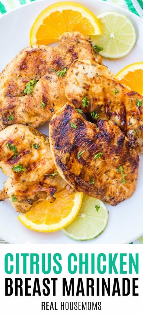 Citrus Chicken Breast Marinade - #chicken #garlic #grill #grilling #lime #marinade #orange #main-dishes #patriotic-main-dish #recipes #sponsored #summer-seasonal #realhousemoms Summer Chicken Marinade Recipes, Citrus Chicken Marinade For The Grill, Grilled Citrus Chicken, Orange Marinade For Chicken, Citrus Marinade For Chicken, Flattop Recipes, Citrus Marinated Chicken, Orange Chicken Marinade, Citrus Chicken Recipes