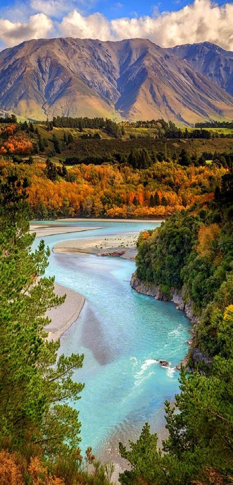 Rakaia River at Rakaia Gorge - Canterbury Region, New Zealand New Zealand Travel, Alam Yang Indah, Canterbury, Places Around The World, Amazing Places, Travel Dreams, Beautiful World, Beautiful Landscapes, Wonders Of The World