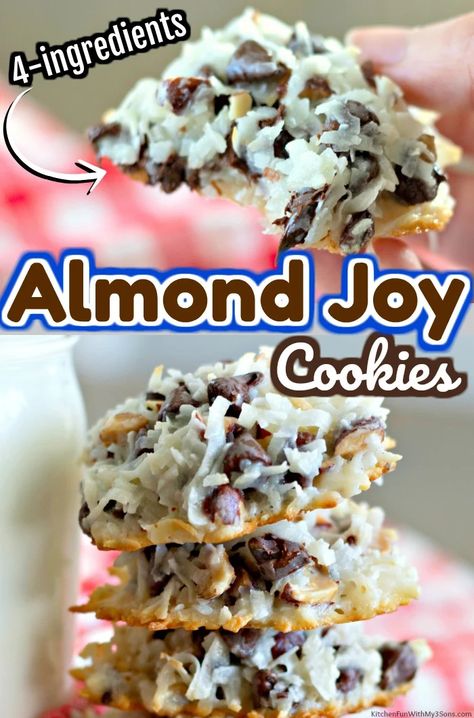 Easiest Cookies, Banana Pudding Cookies, Joy Cookies, Easy Banana Pudding, Almond Joy Cookies, Coconut Chocolate, Filled Cookies, Almond Joy, Coconut Cookies