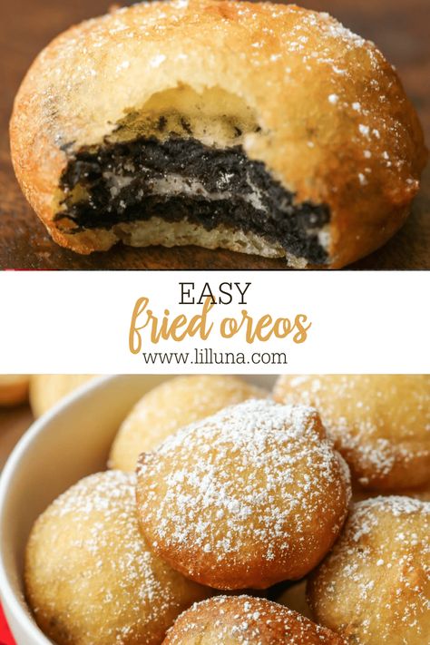 Deep fried Oreos are one of our favorite treats at the fair. Now you can make this delicious fried cookie at home with this simple recipe! #deepfriedoreos #friedoreos #oreos #fairfood #friedfood Deep Fried Desserts, Fried Desserts, Deep Fryer Recipes, Deep Fried Oreos, Summer Desserts Easy No Bake, Summer Desserts For A Crowd, Desserts Easy No Bake, Fried Dessert, Unique Treats