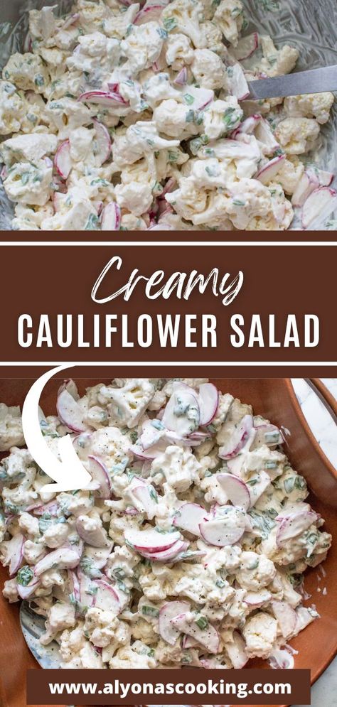 Cauliflower And Radish Salad, Ranch Cauliflower Salad, Cauliflower Recipes Salads, Creamy Cauliflower Salad, Coliflower Salad Recipes Raw, Cold Cauliflower Salad, Cauliflower Salad Recipe Healthy, Raw Cauliflower Recipes, Cauliflower Salad Dressing