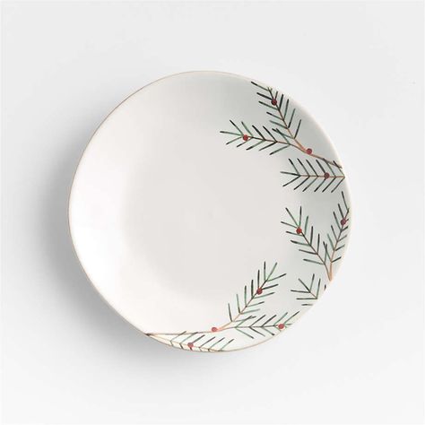 Winter Pine Marin Salad Plate | Crate & Barrel Xmas Plates, Christmas Serving Dishes, Christmas Salad Plates, Holiday Pottery, Diy Keramik, Holiday Dinnerware, Holiday Plates, Antiquing Glaze, Christmas Entertaining