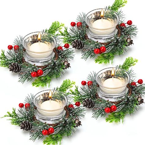 Amazon.com: 12 Piece Christmas Votive Candle Holder Set Including 4 Pieces Christmas Berry Candle Ring,4 Pieces Decorative Glass Tealight Candle Holder,4 Pieces White Votive Candles for Wedding Birthday Holiday : Home & Kitchen Christmas Candle Rings, Christmas Votives, Berry Candle, Xmas Table Decorations, Candle Wreath, Xmas Candles, Glass Tealight Candle Holders, Candle Ring, Candle Wreaths