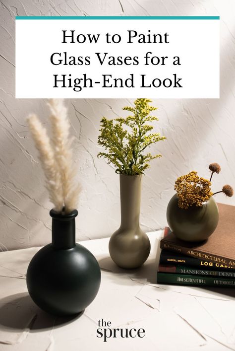 Use spray paint to give an old glass vase a brand new look that you will love! Learn how to paint glass vases with our step-by-step guide. #homedecorideas #remodeltips #renovationideas #thespruce #diyglasses #diyvaseideas #howtopaint #diypaintideas #easysummercrafts Glass Vase Redo Diy Projects, Diy Glass Vase Painting, Painting Old Vases, Spray Paint Vases Ideas, Painting Ceramic Vases Diy, How To Spray Paint Glass Vases, Spray Painting Glass Vases, How To Stain Glass Jars, Spray Paint Vases Diy