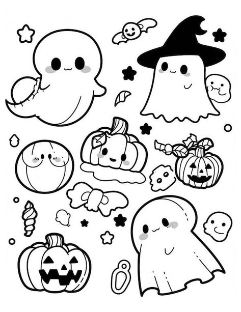 Halloween Colouring Pages Free, Kawaii Halloween Coloring Pages, Spooky Cute Coloring Pages, Halloween Doodle Art, Pumpkin Coloring Pages For Kids, Halloween Coloring Pages Free Printable, Halloween Colouring Pages, Disney Halloween Coloring Pages, Halloween Mandala