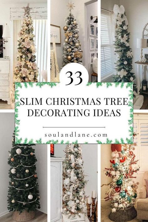 Christmas Trees For Small Apartments, Decorated Slim Christmas Trees Ideas, 3 Pencil Christmas Trees Together, Alpine Trees Christmas, Tall Narrow Christmas Tree, 12 Ft Slim Christmas Tree, Kitchen Tree Ideas, Themed Pencil Christmas Tree Ideas, Christmas Tree Decoration Ideas 2023