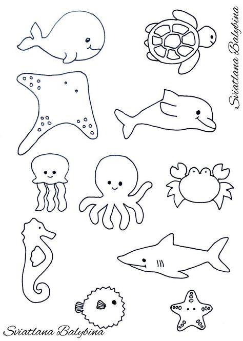 Outline Of Sea Animals, Sea Animals Template, Sea Animal Outline, Sea Animals Crafts For Kids, Sea Animals Worksheets For Kids, Felt Ocean Animals, Outline Animals, Ocean Template, Sea Animal Crafts