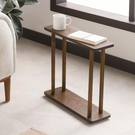 Rectangular Solid Pine Wood Narrow Side Table, Skinny Bedside Table, Small End Table (Dark Walnut, Medium) Narrow Bedside Table Ideas, Bedside Table Narrow, Slim Side Table, Rectangle Side Table, Narrow Bedside Table, Small End Table, Handy Craft, Narrow Side Table, Narrow Table