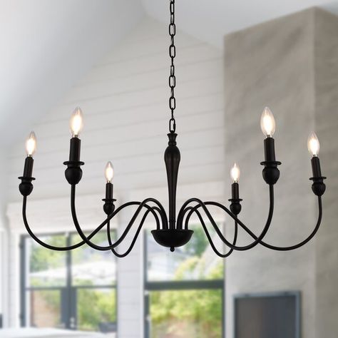 Farmhouse Dining Room Chandelier, Black Iron Chandelier, Black Farmhouse Chandelier, Candle Ceiling, Candlestick Chandelier, Modern Farmhouse Dining Room, Farmhouse Chandeliers, Farmhouse Candles, Modern Farmhouse Dining