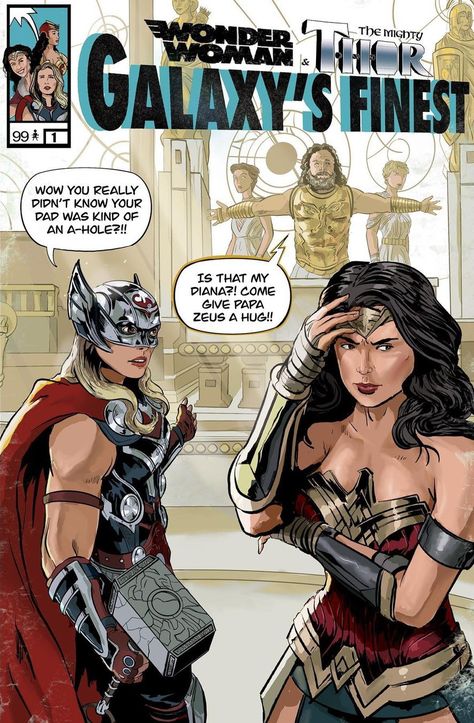 Marvel Dc Crossover Art, Wonder Woman Vs Thor, Thor And Wonder Woman, Marvel And Dc Crossover Fanart, Marvel X Dc Crossover, Marvel And Dc Wallpapers, Marvel Zeus, Dc And Marvel Crossover Art, Wonder Man Marvel