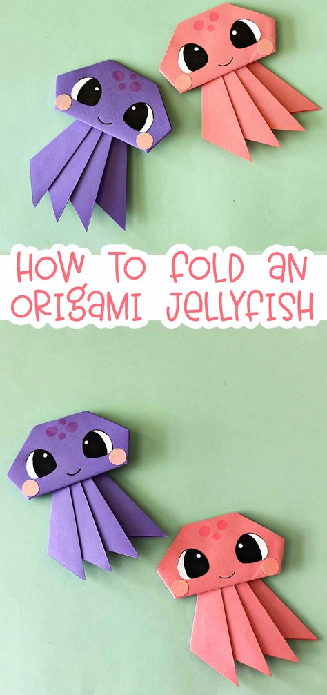 Easy Origami Jellyfish Tutorial Paper Stuffed Animals, Diy Creative Crafts Paper, Folding Paper Techniques, Under The Sea Origami, Hattifant Free Printables, Easy Paper Arts And Crafts, 3rd Grade Craft Ideas, Origami Sea Creatures Easy, Crafts To Do With Construction Paper