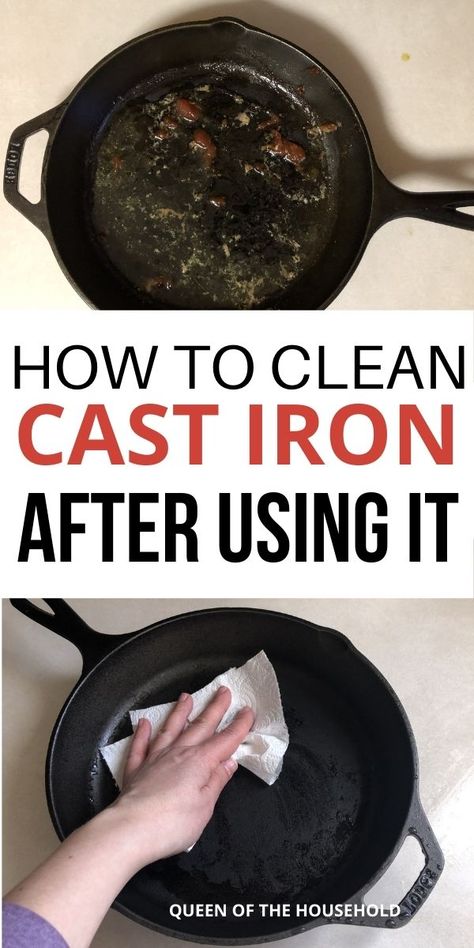 Reseason Cast Iron, Cleaning Cast Iron Pans, Clean Cast Iron, Cleaning Cast Iron Skillet, Iron Cleaning, Season Cast Iron Skillet, Seasoned Cast Iron Pan, Cast Iron Skillet Cooking, Cast Iron Care