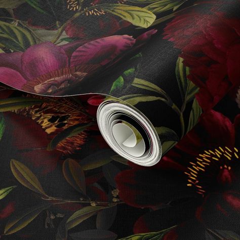 Japanese Water Garden, Jungle Birds, Japanese Water, Garden Wallpaper, Dark Rose, Spoon Flower, Rose Vintage, English Rose, Drawer Liners