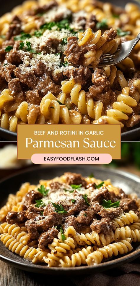 This creamy Beef and Rotini in Garlic Parmesan Sauce is a comforting and hearty dish that combines savory ground beef with rich garlic and Parmesan. The rotini pasta is perfectly coated with a velvety, cheesy sauce that's bursting with flavor. It’s an easy-to-make family favorite that’s sure to satisfy everyone at the table! Rotini Pasta Recipes, Garlic Parmesan Sauce, Ground Beef Pasta, Beef Pasta, Rotini Pasta, Parmesan Sauce, Dinner With Ground Beef, Cheesy Pasta, Garlic Pasta