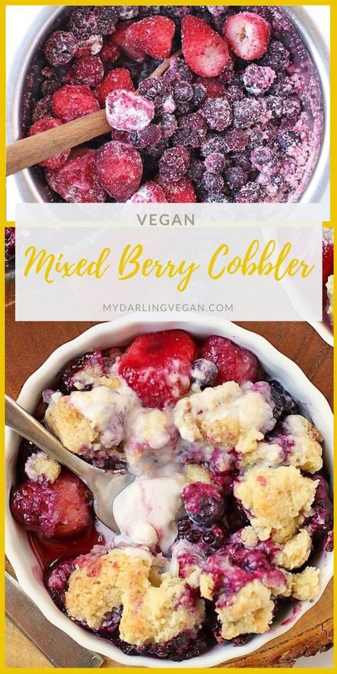 Vegan Cobbler, Vegan Crisp, Barbecue Desserts, Mixed Berry Cobbler, Berry Cobbler Recipes, Fruit Desserts Easy, Vegan Vibes, Berry Cobbler, Easy Vegan Dessert