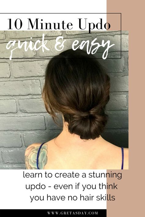 Easy Updo At Home, Diy Updo For Shoulder Length Hair, Easy Updos Thick Hair, Diy Medium Hair Updos, Super Simple Updos For Medium Hair, Simple Updos For Thinner Hair, Professional Updo Hairstyles Easy, Simple Updo Shoulder Length Hair, Easy Updos For Long Hair Brunette