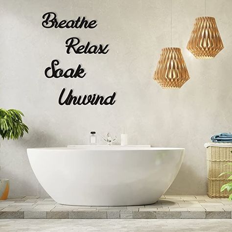 4 Pieces Farmhouse Bathroom Wall Decors Relax Soak Unwind Breathe Wooden Word Sign Hanging Decorative Cutout Word Sign Primitive Wall Arts Rustic Vintage Wooden Decorations for Home (Black) Bathroom Wall Decorations, Home Spa Bathroom, Relax Soak Unwind, Primitive Walls, Wooden Decorations, Wooden Words, Signs Decor, Bad Smell, Wooden Bathroom