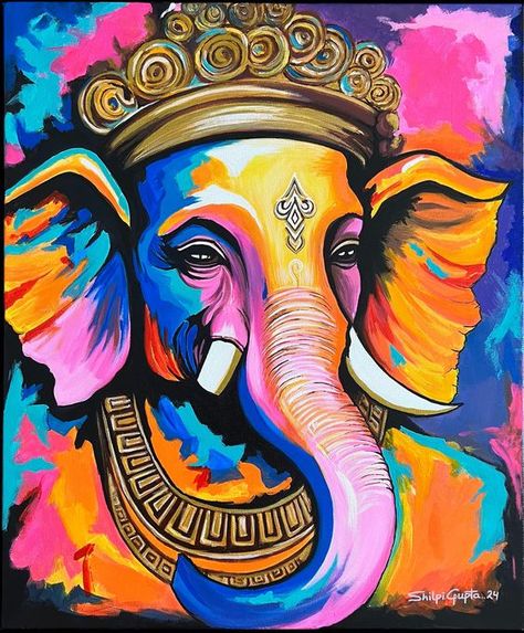 Ganesha Easy Painting, Easy Ganesha Painting Canvas, Vinayagar Painting, Ganesh Ji Painting On Canvas, Ganesh Ji Mandala Art, Ganpati Paintings Acrylics, Ganpati Drawing Ganesha Painting, Ganesha Art Drawing, Ganesh Canvas Painting