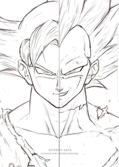 LineArt de Goku Y Vegeta en sus Doctrinas Divinas. | Esteban Arts on Patreon Goku Vegeta Drawing, Goku Drawing Face, Goku Half Face Drawing, Goku And Vegeta Half Face, Goku And Vegeta Sketch, Half Half Drawing, Vegeta Drawing Sketch, Goku And Vegeta Drawing, Goku Lineart