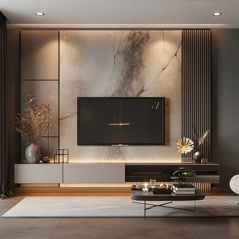 35+ Sleek and Chic TV Wall Panel Designs for a Modern Look • 333+ Images • [ArtFacade] Ruang Tv Modern, Tv Wall Decor Living Room, Tv On The Wall, Tv Wall Panel, Modern Tv Room, Tv Fal, Tv Unit Furniture Design, Modern Tv Wall Units, Modern Tv Wall