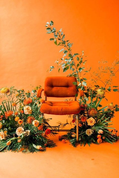 Chairs Photography, Video Backdrop, Orange Photo, Photoshoot Backdrops, Instagram Wall, الفن الرقمي, Camera Flashes, Flower Photoshoot, Creative Photoshoot Ideas