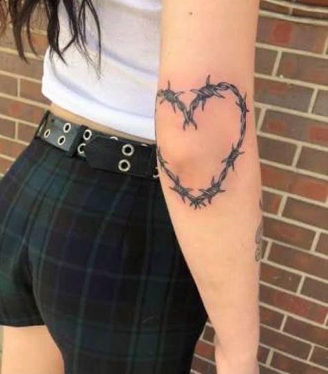 Barbed Wire Heart Tattoo, Wire Heart Tattoo, Barbed Wire Heart, Wire Heart, Elbow Tattoos, Tattoos Women, Leg Tattoos Women, Dope Tattoos For Women, Knee Tattoo