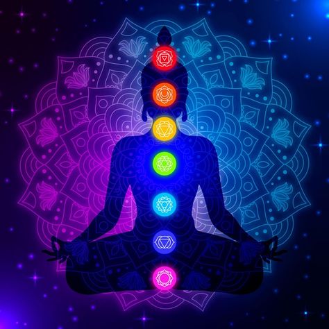 Body silhouette with colorful chakras | Free Vector #Freepik #freevector #meditation Body Silhouette, Premium Vector, Chakra, Lotus, Zen, Meditation, Yoga