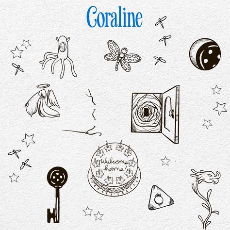 💙✨ CORALINE FLASH 🪡 💛 SUNDAY, OCTOBER 6TH • 10am- 5pm 🐌 $50 EACH 🐈‍⬛ ✨ APPOINTMENT ONLY ✨ 💛 LIMITED APPOINTMENTS & DESIGNS 💙 Mini Coraline Tattoo, Coraline Mouse Tattoo, Coraline Matching Tattoos, Coraline And Wybie Tattoo, Coraline Symbols, Coraline Inspired Tattoos, Coraline Doll Tattoo, Coraline Flash Tattoo, Coraline Flash