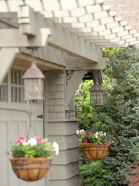 Garage Arbor, Garage Entrance, Garage Pergola, Garage Designs, Garage Exterior, Pergola Design, Craftsman Style Home, Craftsman Style Homes, Craftsman Bungalows