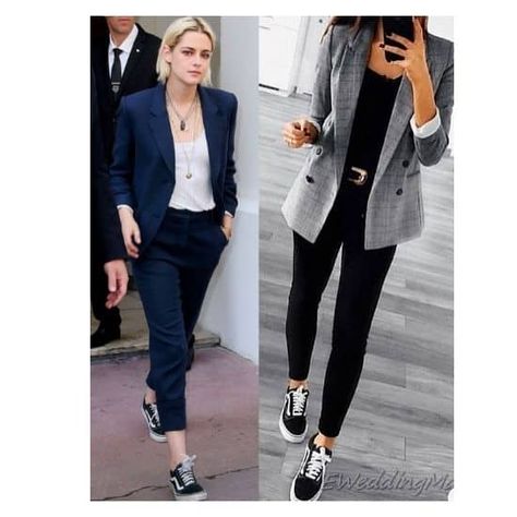 Office Outfits Women Vans, Wear To Work With Sneakers, Work Wear With Tennis Shoes, Vans And Dress Pants, Business Wear With Sneakers, Vans Blazer Outfit, How To Dress Up Tennis Shoes For Work, Business Casual Outfits With Tennis Shoes For Women, Sneakers With Blazer Women