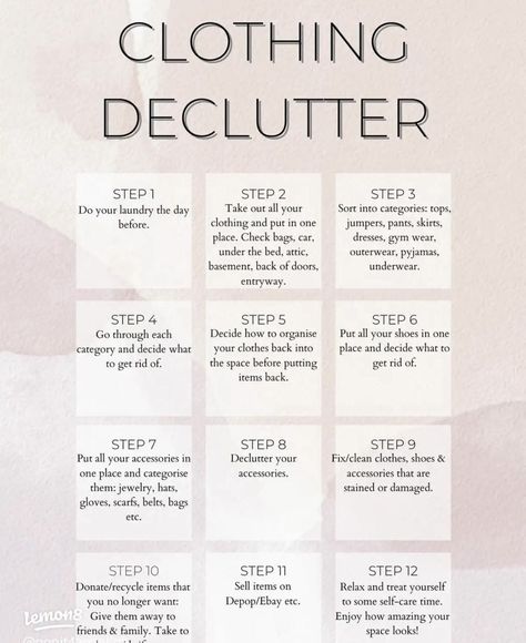 Organization Ideas For Wardrobe, Decluttering Clothes Checklist, Easy Way To Organize Clothes, Clothes Sorting Closet Organization, Declutter Clothes Aesthetic, Necessary Clothing Items, Declutter Bedroom Checklist Minimalist, Minimize Closet Minimalist Wardrobe, Bedroom Declutter List