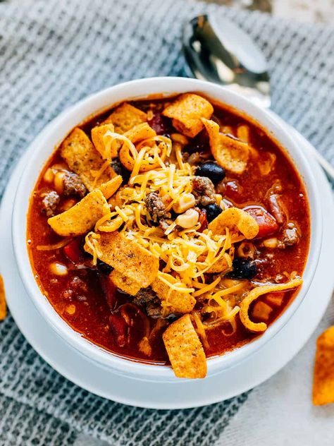 Santa Fe Soup - The Recipe Life Mexican Pizza Taco Bell Copycat, Santa Fe Chili, Mexican Pizza Taco Bell, French Silk Brownies, Soup Recipe With Chicken, Santa Fe Soup, Homemade Butterfingers, Chili Cheese Fritos, Recipe With Chicken