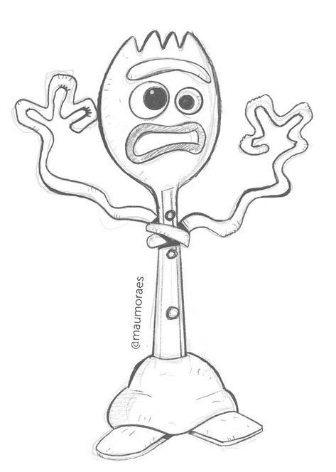 Forky Toy Story Drawing, Simple Disney Drawings Sketches, Woody And Buzz Drawing, Toy Story Easy Drawing, Toy Story Drawing Ideas, Toy Story Sketches Drawing, Fun Cartoons To Draw, Simple Characters To Draw, Cartoon Characters Drawing Ideas