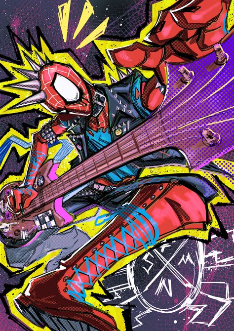 Spider Punk Fan Art, Deny Defend Depose Art, Spider Verse Art, Punk Wallpaper, Genos Wallpaper, Hobie Brown, Spider Punk, Spiderman Art Sketch, Punk Poster