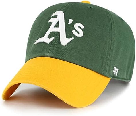 '47 Oakland Athletics A's Hat Clean Up Adjustable Strapback Two Tone Green/Yellow Cap Oakland A’s, Green Hat, Oakland Athletics, Baseball Caps, Style Profile, Clean Up, Green Yellow, Sunnies, Baseball Cap