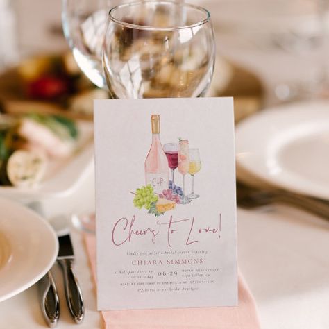 $1.38 - Budget Cheers to Love Wine Tasting Bridal Shower - budget, cheers to love, wine tasting bridal shower invitations, winery bridal shower, vineyard bridal shower, watercolor, champagne, rose, brunch and bubbly, wine bridal shower invitations Wine Bridal Shower Invitations, Vino Before Vows, Unique Bridal Shower Invites, Brunch And Bubbly, Bridal Shower Wine, Pink Wine, Wine Theme, Foil Invitations, Bridal Brunch