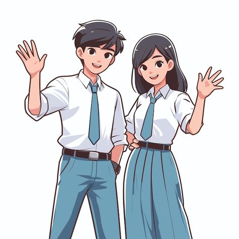 Student Drawing Reference, Student Pose Reference, Waving Hand Reference, Student Character Design, Waving Pose Reference, Waving Pose, Poster Animation, Student Illustration, High School Drawing