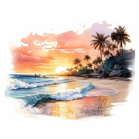 🌺2008 Be Kind To Your Mankind Tumbler Wrap - Sublimation Transfer Beach Sublimation Designs, Beach Sunset Drawing, Tropical Beach Painting, Beach Sketches, Ocean Art Painting, Sublimacion Ideas, Sunset Watercolor, Watercolor Beach, Watercolor Sunset