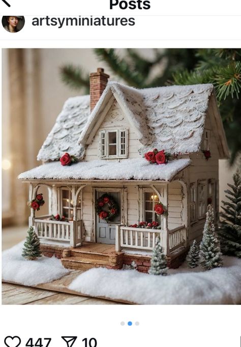 Paper Village Houses, Xmas Village Diy, Christmas Minature Village Ideas, Christmas Dollhouse Exterior, Mini Christmas Houses Diy, Painted Christmas Houses Diy, Homemade Christmas Village, Christmas Village Ideas Diy, Christmas Village Houses Diy