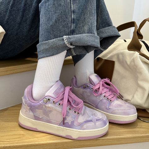 Star Shoes Sneakers, Fnaf Outfits, Sanrio Fashion, Sneakers Purple, Kawaii Store, Egirl Clothes, Purple Star, Kawaii Shoes, Kawaii Sanrio