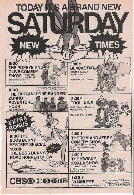 The best Saturday morning shows!!!  CBC Saturday morning cartoons ad, 1981 by kerrytoonz, via Flickr Saturday Morning Cartoons 80s, Saturday Morning Cartoons 90s, Saturday Cartoon, 70s Cartoons, Childhood Memories 70s, Morning Cartoon, 90s Cartoons, Saturday Morning Cartoons, 80s Cartoons