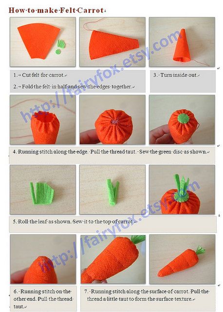 How to make felt carrot by fairyfox, via Flickr Felt Carrot, Felt Food Patterns, Felt Food Diy, Felt Fruit, Felt Play Food, Food Patterns, Felt Ideas, Felting Tutorials, Felt Food